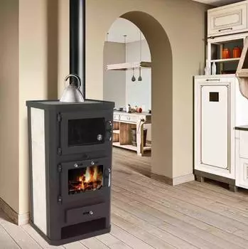 Apex Kachelofen mit Backfach & Herdplatte 10 kW beige/schwarz (56312)