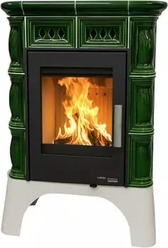 Haas+Sohn Kaminofen Treviso III 6,3 kW Korpus perlschwarz Verkleidung Kacheln gr&uuml;n (0424637150000)