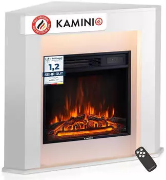 Kaminio Matti Elektro-Eckkamin 3D-Flammeneffekt LED-Ambientelicht 1800W (E03-M03-W)