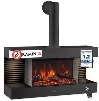 Kaminio LIZ Elektrokamin mit Ofenrohr, 3D-Flammeneffekt, Schwarz (EM01-FP01)