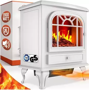 Monzana Elektrokamin mit LED Flammeneffekt Heizl&uuml;fter 2000W 2 Heizstufen wei&szlig; (103237)