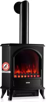 Kaminio Leni Elektrokamin mit Ofenrohr, 3D-Flammeneffekt, 1800W, Schwarz (EF05-FP01-BK)