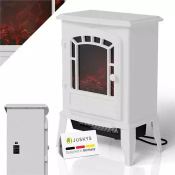Juskys Elektrokamin 2000W Flammeneffekt, Thermostat, 2 Heizstufen, Wei&szlig;