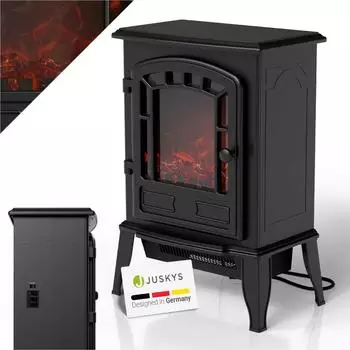 Juskys Elektrokamin 2000W Flammeneffekt, 2 Heizstufen, Thermostat, Schwarz (301851)