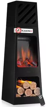 Kaminio KAI XL Elektrischer Gartenkamin, 3D-Flammeneffekt, LED-Ambientelicht, schwarz (EF08-XL-BK)