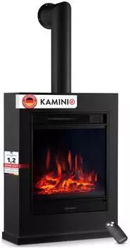 Kaminio Kalle Elektrokamin mit Ofenrohr, 3D-Flammeneffekt, 1800W, schwarz (EF06-FP01-BK)