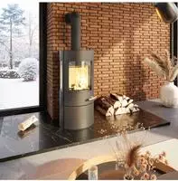 Haas + Sohn Kaminofen "VITUS.l schwarz, 3 Scheiben, Warmhalteplatte, Holzfach...