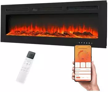 KLAMER Elektrokamin Heizlüfter 1800W, 9 Flammenfarben, Thermostat, WiFi (K-FP-E-S-1800)