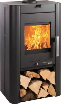 Haas+Sohn PRUNUS II Kaminofen Stahl tief-schwarz mit Holzfach 8,1kW (332.15)