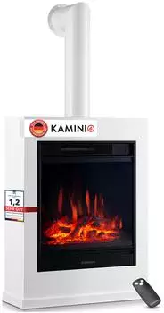 Kaminio KALLE Elektrokamin mit Ofenrohr, 3D-Flammeneffekt, 1800W, weiß (EF06-FP01-W)