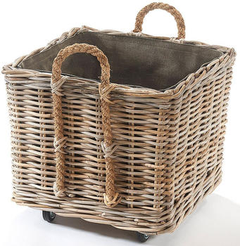 kobolo Kaminholz-Rollkorb Rattan / Jute grau (29310-23)