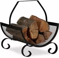 Kaminholzkorb Schwarz, Brennholzkorb Gro&szlig;, Holzwiege Kamin, Feuerholzkorb Metall,