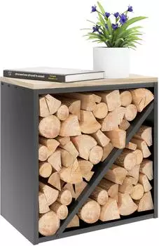 Outsunny Kaminholzregal Metall Tannenholz