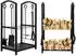 Melko Kaminholzregal 6-tlg. Set mit Kaminbesteck und Kaminhandschuhen, Metall, 2 Ebenen (46x31x74cm)