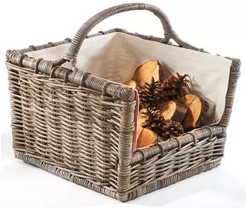 kobolo Kaminholzkorb Rattan grau mit abnehmbarem Leinentextil (29342-18)