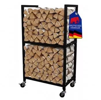 Proregal Kaminholzregal PHOENIX 2 Ebenen mit Rollen, Metall, Schwarz, 82x44x28cm (PR_RSY3-02)