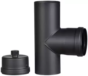 FireFix Pelletofenrohr Anschluss-T-St&uuml;ck 90&deg; mit Reinigungsdeckel, 100mm, Stahl, schwarz (R100/V)