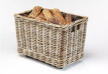 kobolo Kaminholzwagen Rattan mit Rollen und Innenfutter (29283-33)