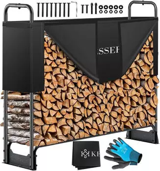 Kesser Kaminholzregal mit Abdeckung 130 cm Metall schwarz