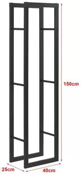 Brennholzregal aus schwarzem Metall, schlankes Design, ideal zur Aufbewahrung von Kaminholz.