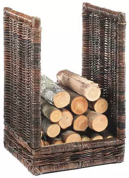 kobolo krabu Kaminholzregal Rattan mit Leinenstoff, 48x44x74cm (29037-17)