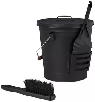 Relaxdays Ascheeimer mit Kehrset 19L, schwarz (10041221)