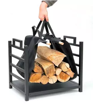 DanDiBo Kaminholzregal Metall Schwarz mit Tragetasche 45cm (96466)