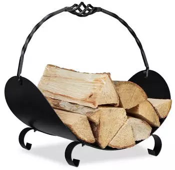 Relaxdays Kaminholzkorb Metall schwarz 20kg