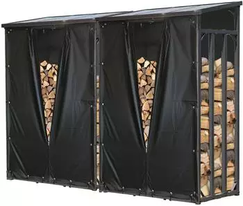 QUICK STAR Kaminholzregal Au&szlig;en Metall 130x70x185cm 3,2m&sup3; mit Wetterschutz, 2er Set (47484)