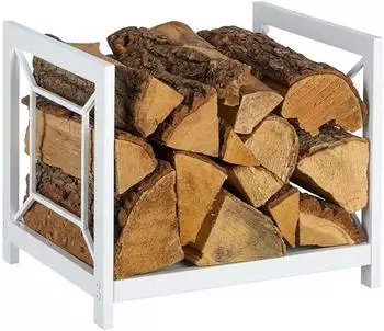 Relaxdays Kaminholzregal Metall 43x35,5x36cm, wei&szlig; (10051694_49)