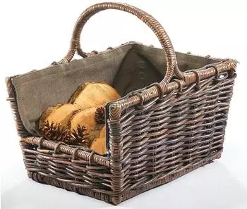 kobolo Krabu Kaminholzkorb Rattan mit abnehmbarem Stoffeinsatz (29242-34)