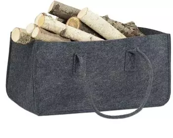 Relaxdays Kaminholztasche 4er-Set aus Filz, Anthrazit