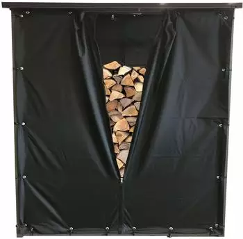QUICK STAR Wetterschutz-Vorhang Set Front und R&uuml;ckwand f&uuml;r Kaminholzunterstand 143x70x145cm PVC Schwarz (47469)