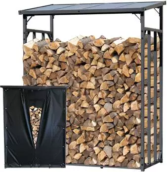 QUICK STAR Kaminholzregal Basic Metall anthrazit 142x70x185cm mit Wetterschutz (47477)