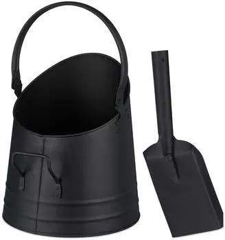 Relaxdays Kohleneimer mit Schaufel 6,5L, Metall, Schwarz