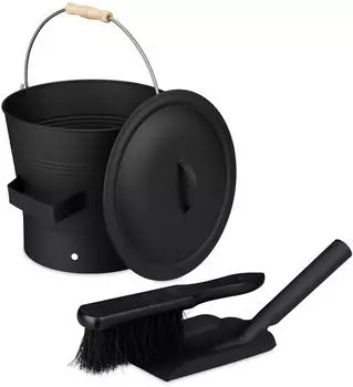 Relaxdays Ascheeimer mit Deckel & Kehrset 7,5L