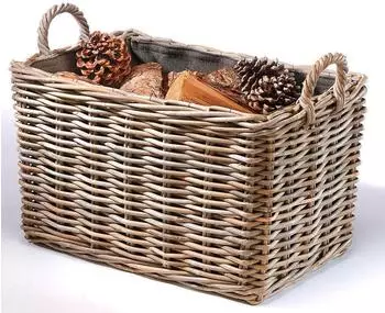 kobolo Kaminholzkorb rechteckig Kubu Grey Rattan, dunkler Stoff, 66x45x40cm