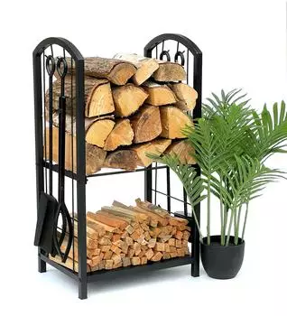 DanDiBo Kaminholzregal mit Kaminbesteck, Metall, Schwarz, 72cm (96431)