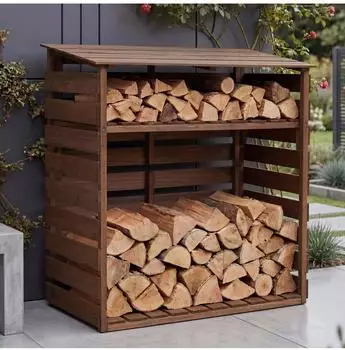 MCW Brennholzregal Q16 mit Schr&auml;gdach, 122x61x121cm, dunkelbraun (MCW-Q16)