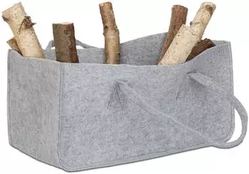 Relaxdays Kaminholztasche aus Filz mit Griffen, Grau, 8er-Set