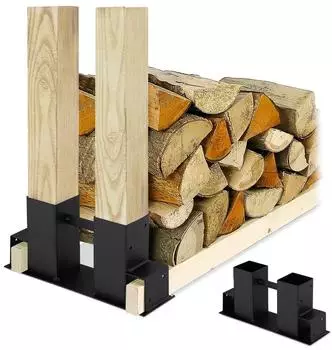 Relaxdays Holzstapelhilfe 2er Set, beschichteter Stahl, schwarz, 34x16x10cm
