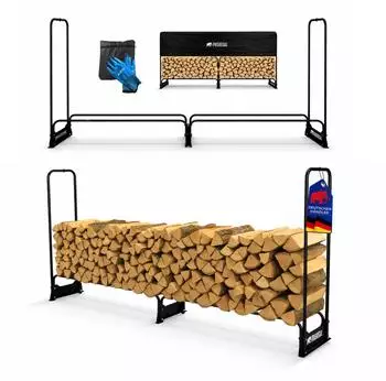 Proregal CHIMERA Kaminholzregal Au&szlig;en Metall 117x260x36cm Schwarz inkl. Abdeckung (PR_RSY2-02)