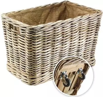 kobolo Kaminholzkorb Rattan grau mit Jutefutter und Rollen (29283-23)