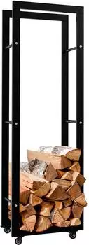 CLP Keri Kaminholzst&auml;nder mit Rollen, Metall, Schwarz, 25x40x125cm (Keri)