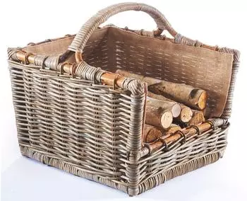 kobolo Kaminholzkorb Rattan grau mit abnehmbarem Jutestoff (29342-16)