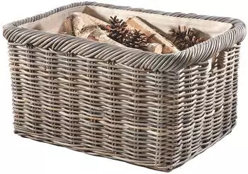 kobolo Kaminholzkorb Rattan Kubu Grau mit Jutestoff 55x39x30cm (29304-18)