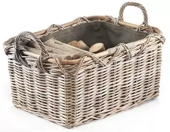 kobolo Kaminholzkorb rechteckig, Rattan Kubu grey, Stoff dunkel