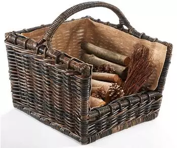 kobolo Krabu Kaminholzkorb Rattan mit abnehmbarem Leinenstoff, Braun (29342-17)