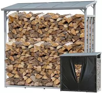 QUICK STAR Kaminholzregal Au&szlig;en Aluminium Pro 143x70x145cm mit Wetterschutz 1,4m&sup3; (47450)