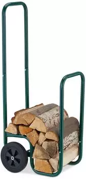 Relaxdays Kaminholzwagen 2 Gummireifen 60kg Stahl, Gr&uuml;n (10047318)